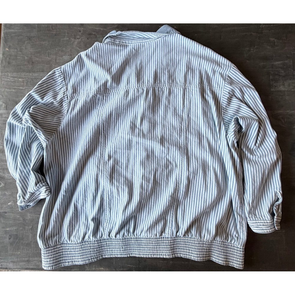 Koret City Blues Vintage Striped Floral Embroidered Button Front Jacket Blue 2X - Picture 3 of 6
